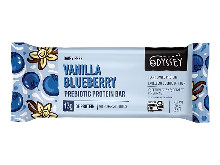 An Odyssey protein bar inside of its packaging.