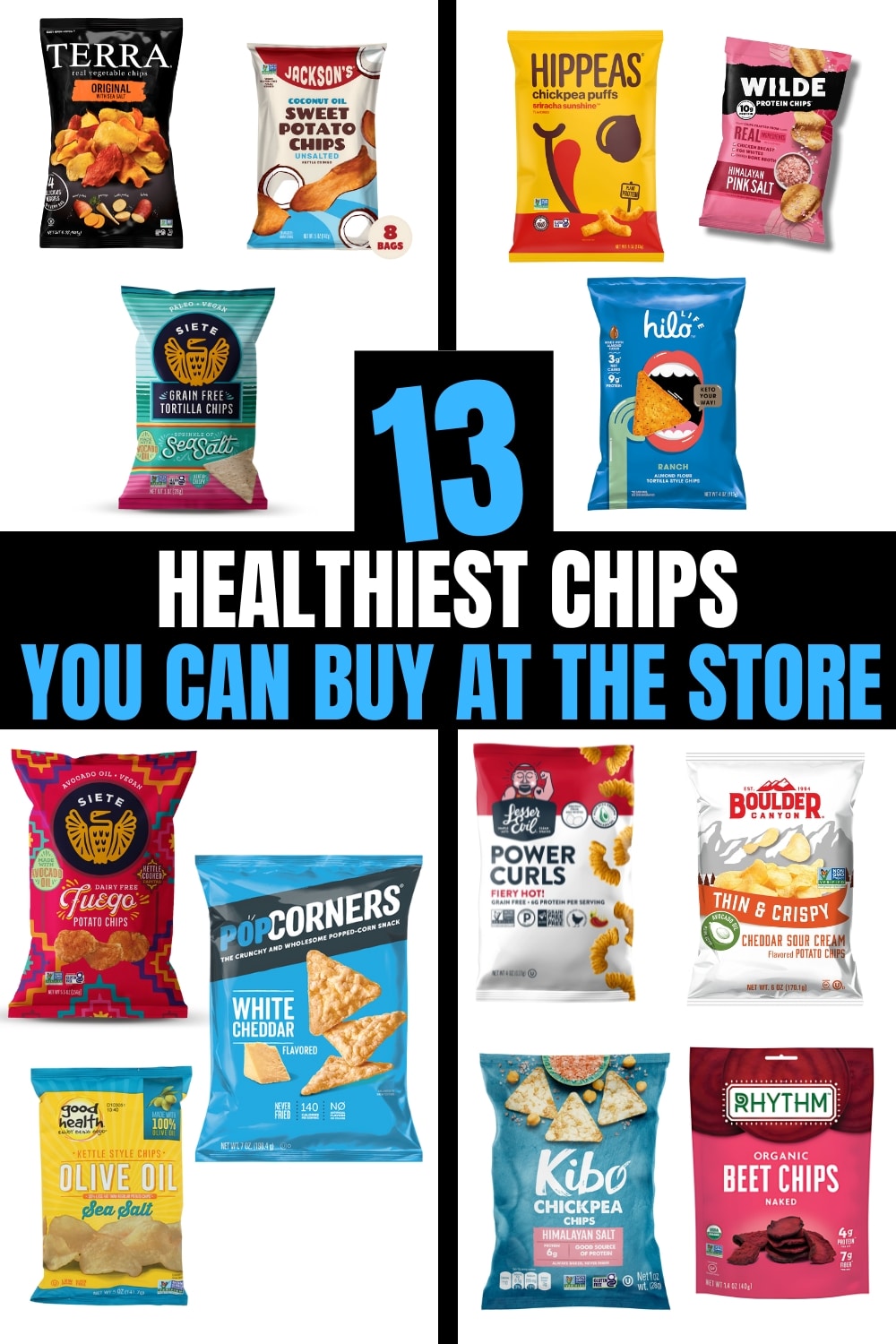 Several different photos of healthy ice creams on a white background. There is text on a black background that says, "15 Healthiest Ice Creams You Can Buy at the Store".