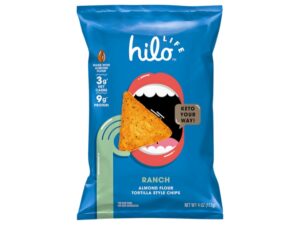 An image of a bag of Hilo Life Ranch Tortilla Chips on a white background.