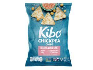 An image of a bag of Kibo Chickpea Chips with Himalayan Salt on a white background.
