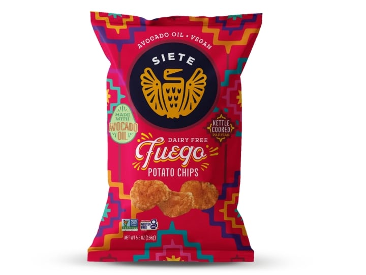 An image of a bag of Siete Fuego Kettle Cooked Potato Chips on a white background.