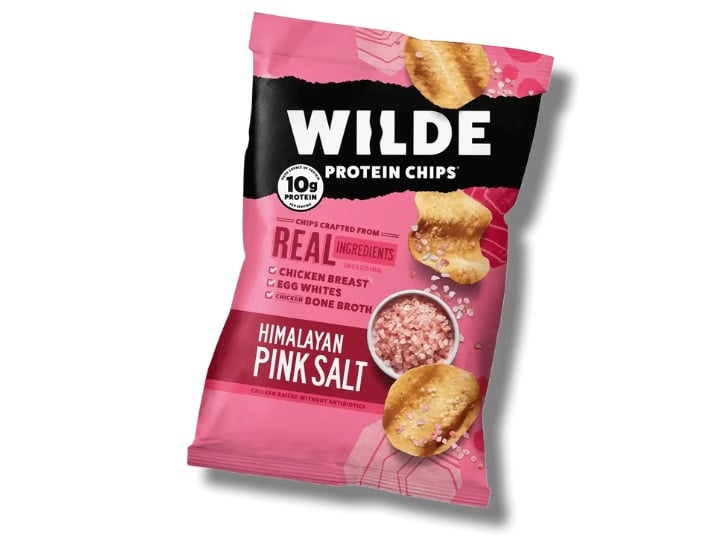 An image of a bag of Wilde Protein Chips with Himalayan Pink Salt on a white background.
