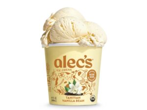 An image of a pint of Alec's Tahitian Vanilla Bean Ice Cream on a white background.