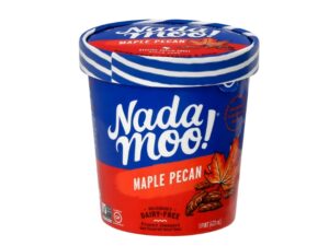 An image of a pint of Nada Moo's maple pecan dairy free ice cream on a white background.