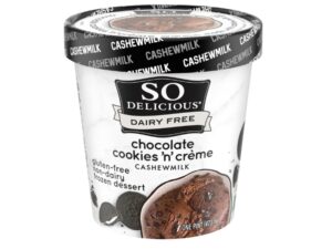 An image of So Delicious's Chocolate Cookies n'Creme cashewmilk ice cream on a white background.
