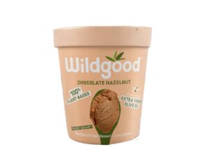 An image of Wildgood's Chocolate Hazelnut plant based ice cream on a white background.