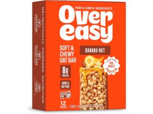 A box of Over Easy Banana nut granola bars on a white background