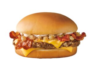 A Sonic garlic butter bacon burger on a white background.