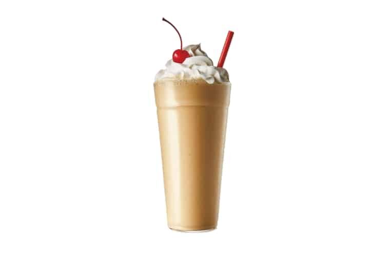 A Sonic peanut butter milkshake on a white background.