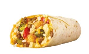 A Supersonic breakfast burrito on a white background.