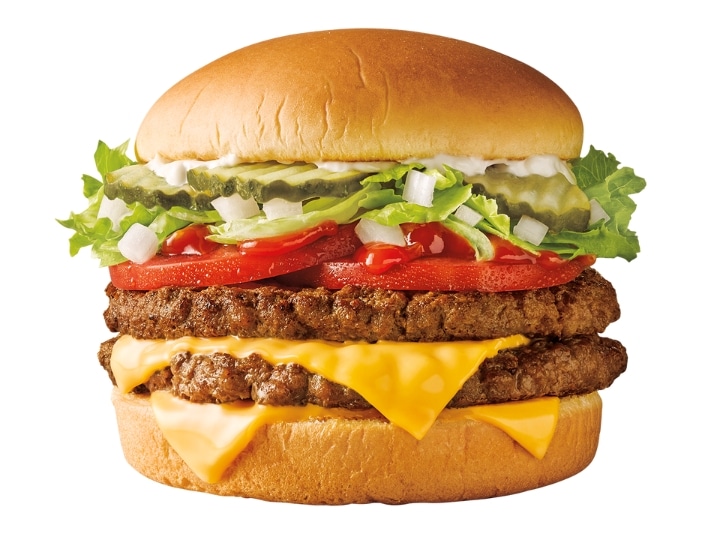 A Supersonic double cheeseburger on a white background.