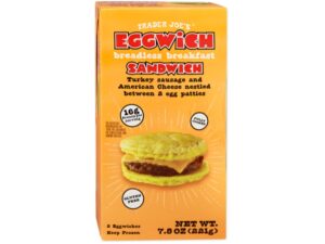 An image of a Trader Joe's eggwich breadless breakfast sandwich on a white background