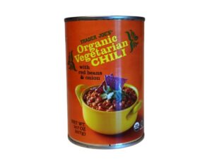 An image of a can of Trader Joe's organic vegetarian chili.