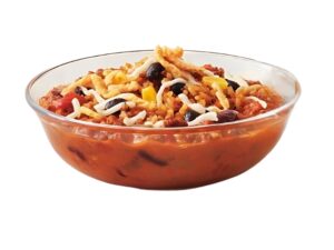 An image of a Tim Hortons bowl of chili on a white background.