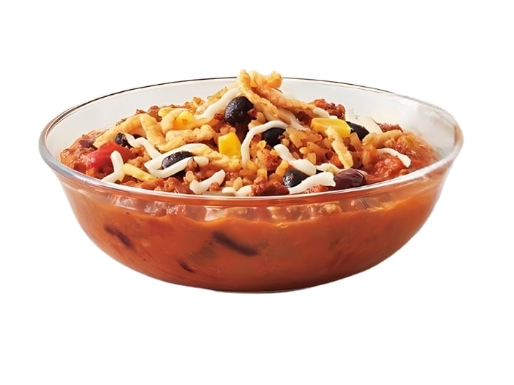 An image of a Tim Hortons bowl of chili on a white background.