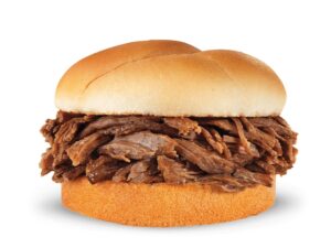 An image of a Culver's Beef Pot Roast Sandwich on a white background.