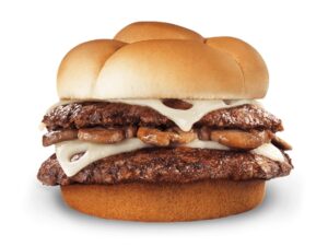 An image of Culver's Mushroom and Swiss Butterburger on a white background.