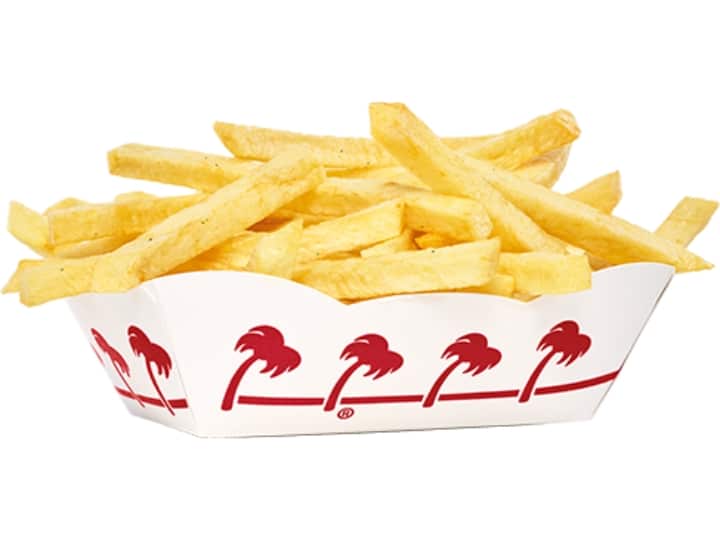 An image of a half order of In N Out french fries on a white background.