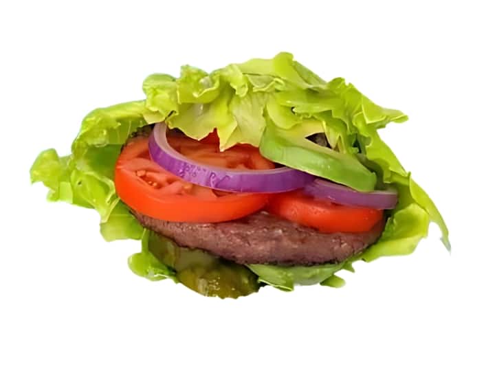 An image of an In N Out protein style hamburger on a white background.