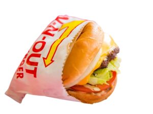 An image of an In N Out cheeseburger on a white background.