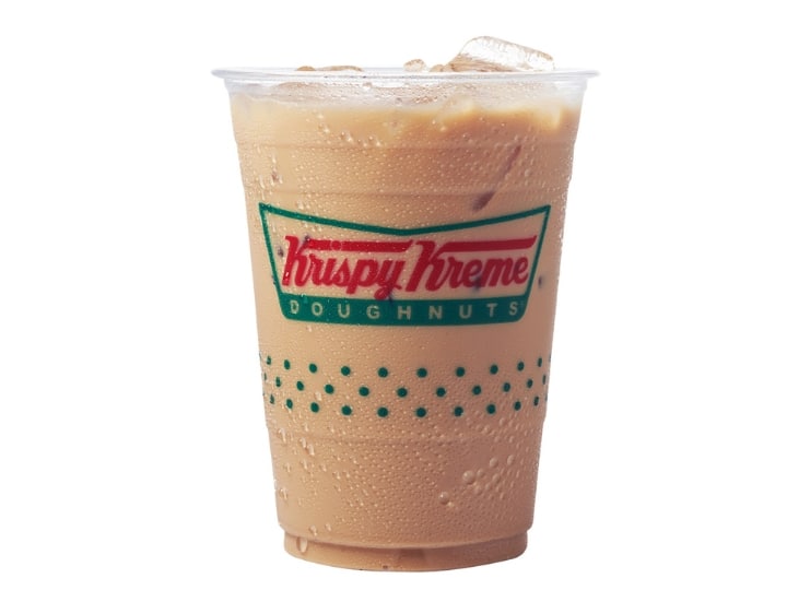 An image of a vanilla iced coffee from Krispy Kreme on a white background.