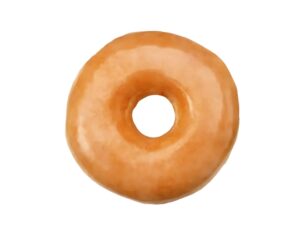 An image of an original glazed doughnut from Krispy Kreme on a white background.