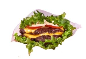 An image of a Shake Shack cheeseburger on a white background.