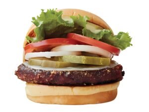 An image of a Shake Shack veggie burger on a white background.