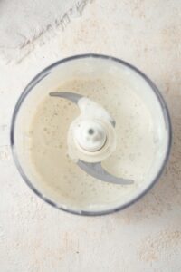 Cottage cheese ranch dip blended in a food processor.