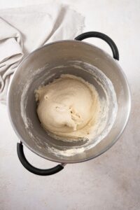 Combined bread dough in a large pot.