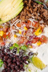 A close up of the taco cottage cheese bowl.