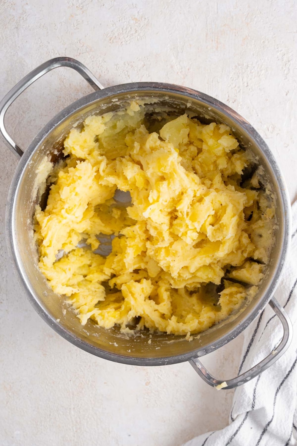 Freshly mashed potatoes in a pot.
