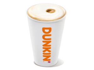 A cup of a Dunkin Donuts macchiato.